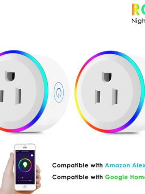 Enchufle RGB Actualizado WiFi Inteligente con Función de Temporizador,Enchufe Inteligente RGB,Iluminación de Escena de Control Remoto Inalámbrico,Trabaja con Alexa,Google Home y IFTTT